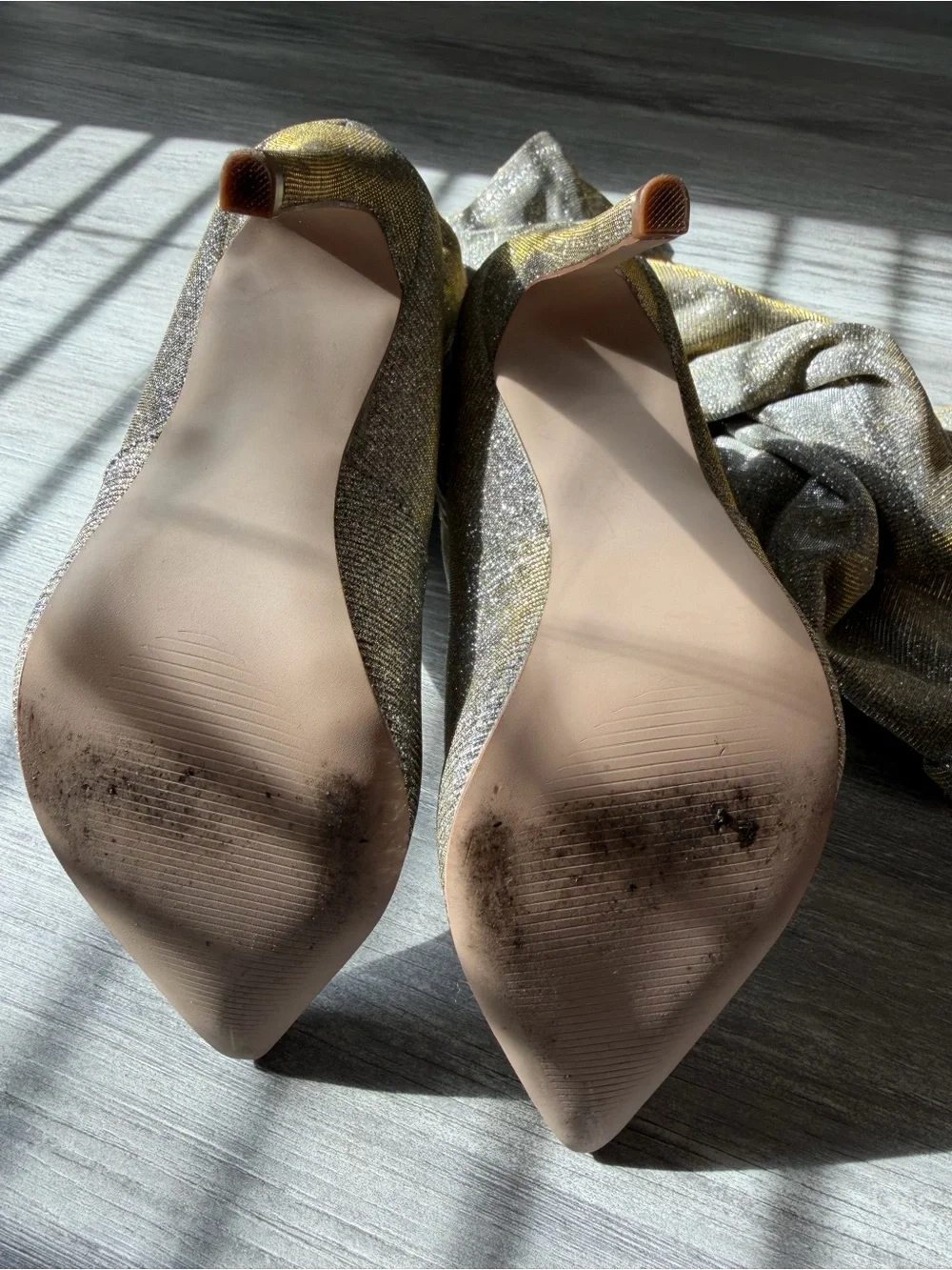 Glitter Over-the-Knee Stiletto Boots - Golden Olive Sparkle